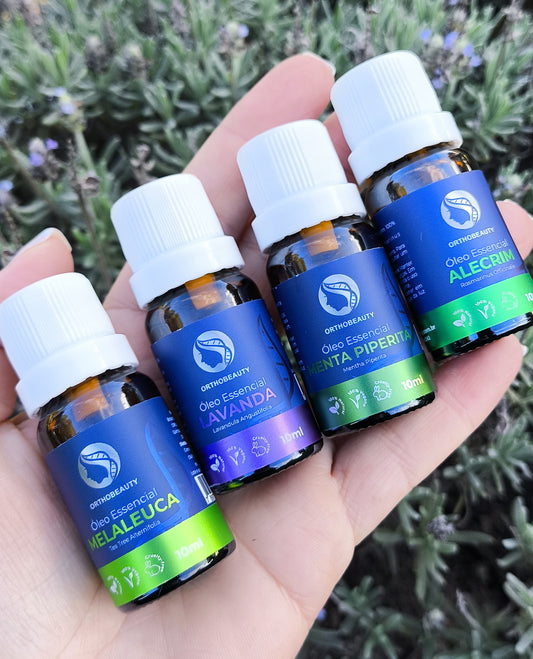 Kit 4 Óleos Essenciais (lavanda, alecrim, melaleuca e menta piperita) - 10ml cada